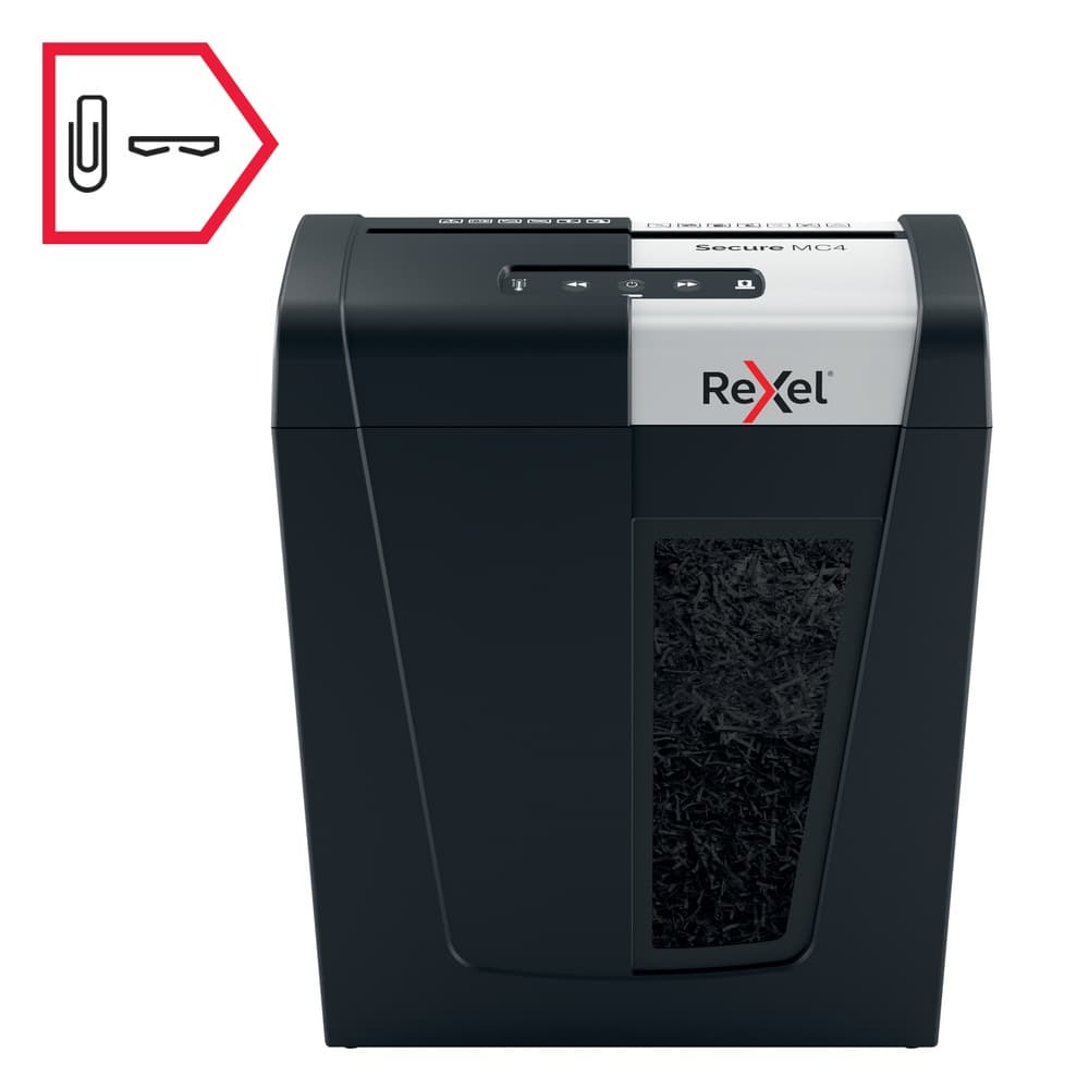 Distrugator manual documente Rexel SECURE MC4, 4 coli, P5, micro-cut (tip particule), cos 14 litri, negru-argintiu, "2020129EU" — miniatură