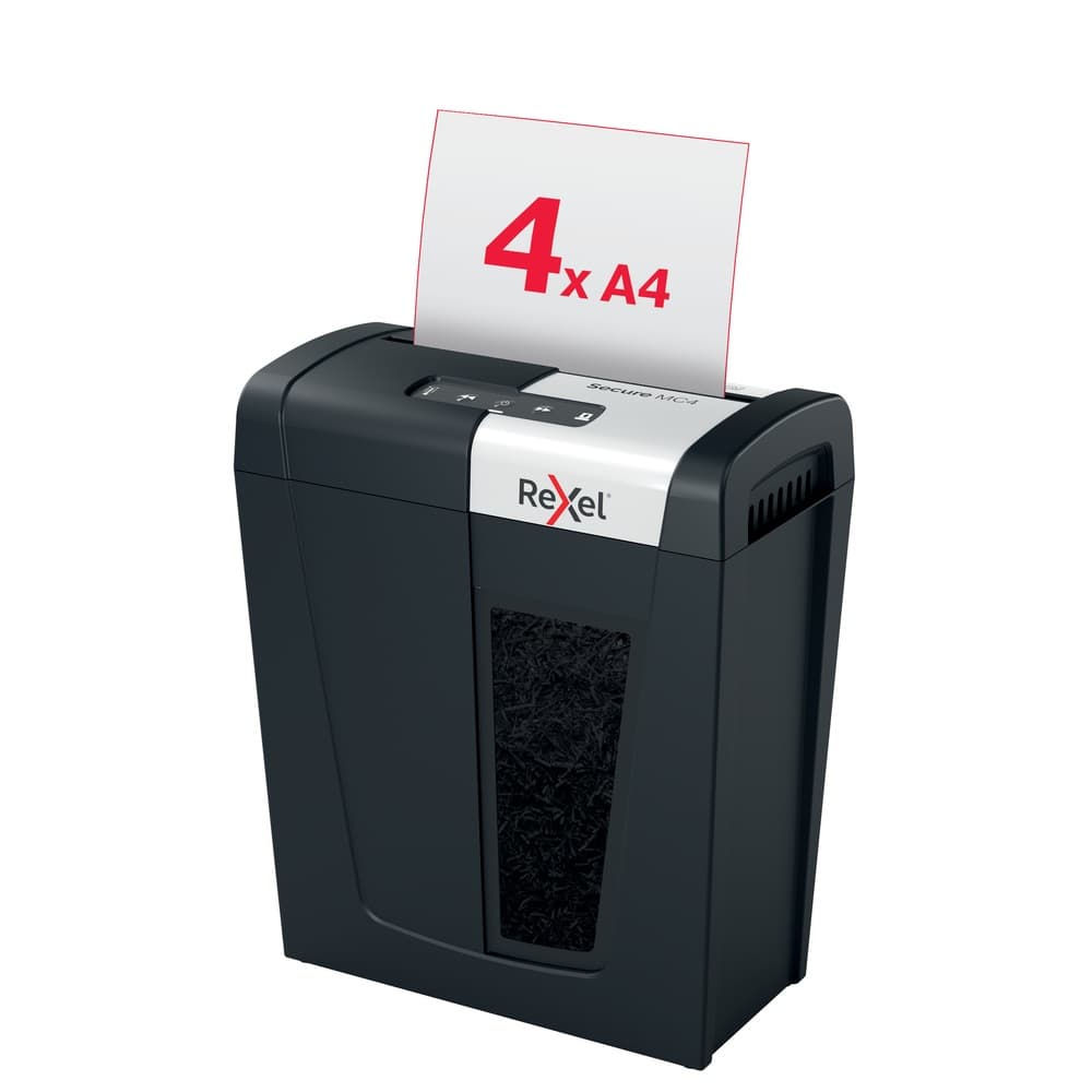 Distrugator manual documente Rexel SECURE MC4, 4 coli, P5, micro-cut (tip particule), cos 14 litri, negru-argintiu, "2020129EU" — miniatură