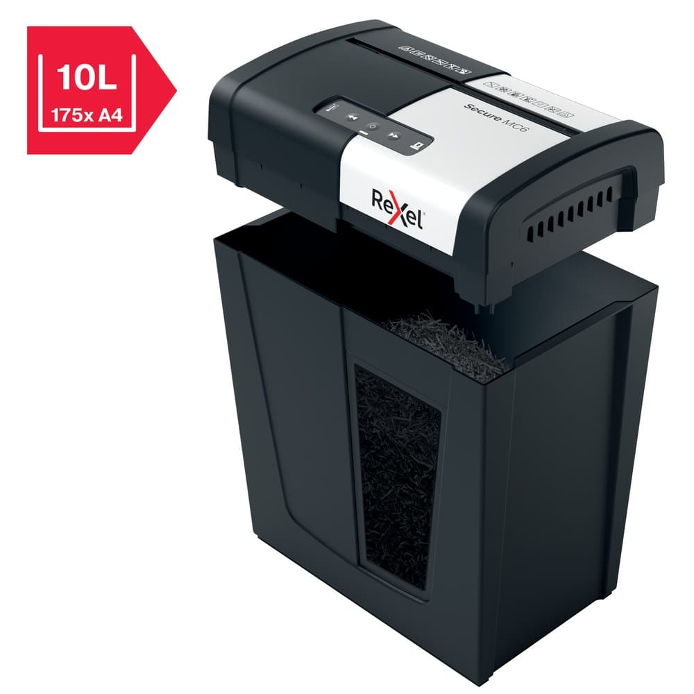 Distrugator manual documente Rexel SECURE MC6, 6 coli, P5, micro-cut (tip particule), cos 18 litri, negru-argintiu, "2020130EU" — miniatură