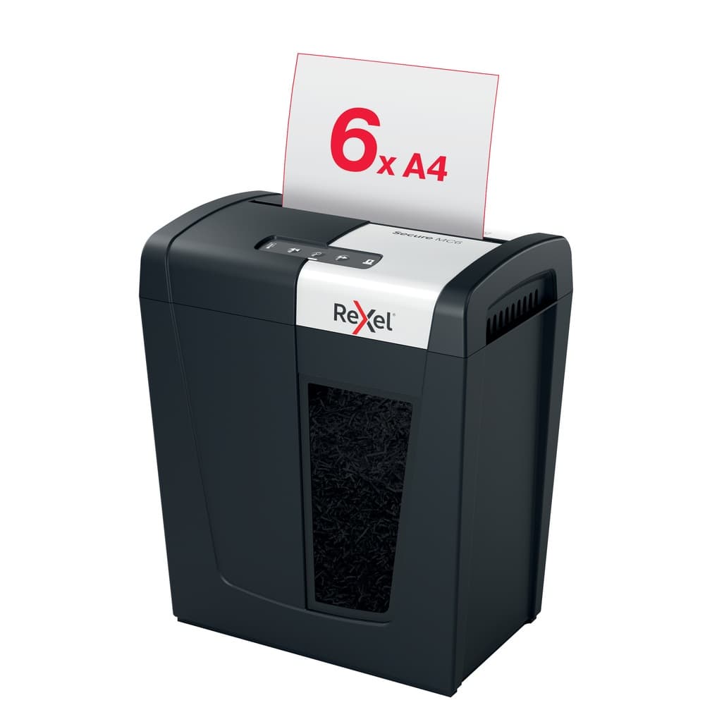 Distrugator manual documente Rexel SECURE MC6, 6 coli, P5, micro-cut (tip particule), cos 18 litri, negru-argintiu, "2020130EU" — miniatură