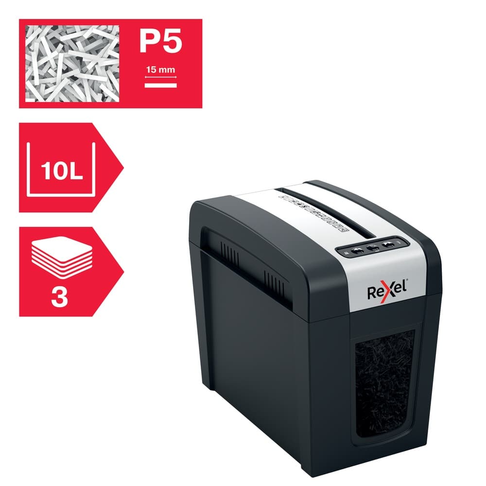 Distrugator manual documente Rexel SECURE MC3 Slim, 3 coli, P5, micro-cut (tip particule), cos 10 litri, negru-argintiu, "2020131EU" — miniatură