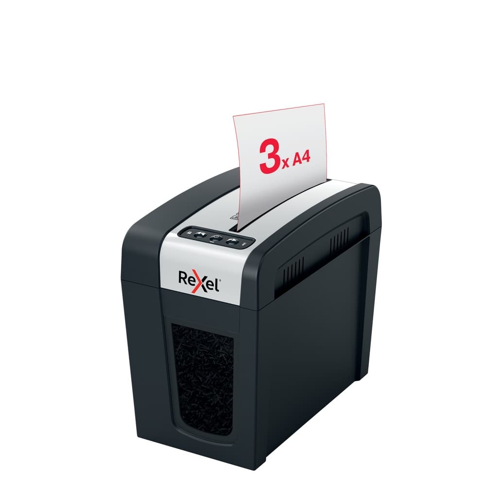 Distrugator manual documente Rexel SECURE MC3 Slim, 3 coli, P5, micro-cut (tip particule), cos 10 litri, negru-argintiu, "2020131EU" — miniatură