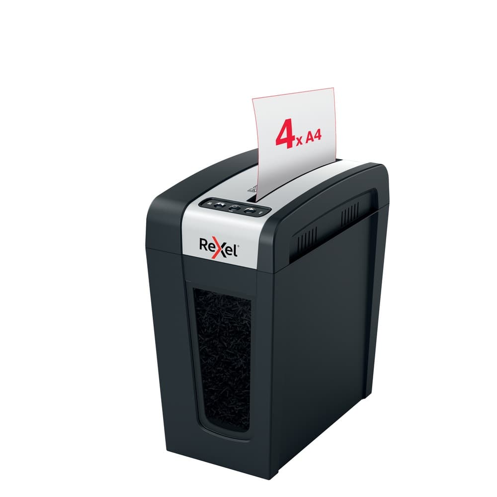 Distrugator manual documente Rexel SECURE MC4 Slim, 4 coli, P5, micro-cut (tip particule), cos 14 litri, negru-argintiu, "2020132EU" — miniatură