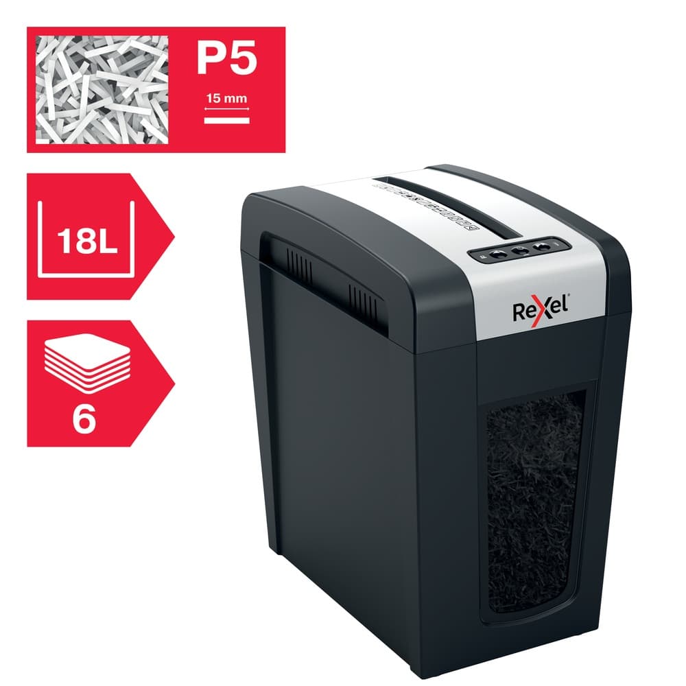Distrugator manual documente Rexel SECURE MC6 Slim, 6 coli, P5, micro-cut (tip particule), cos 18 litri, negru-argintiu, "2020133EU" — miniatură