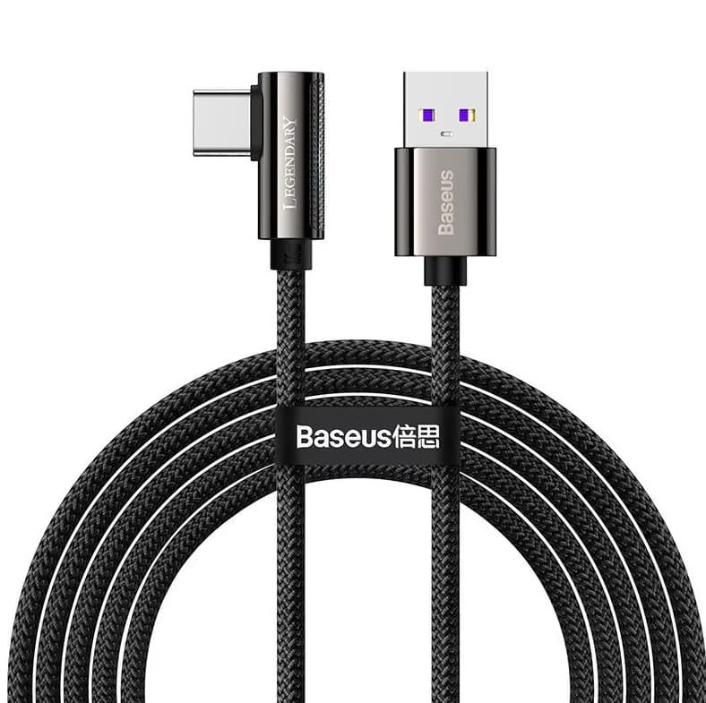 CABLU alimentare si date Baseus Legend Elbow, Fast Charging Data Cable pt. smartphone, USB la USB Type-C 66W, braided, 2m, negru "CATCS-C01" - 6953156207547