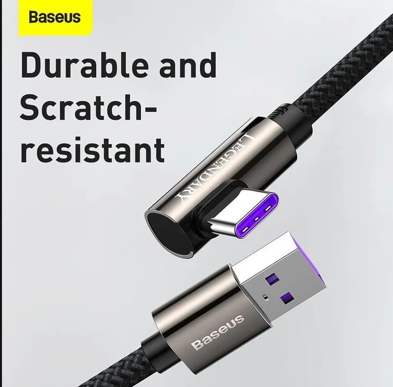 CABLU alimentare si date Baseus Legend Elbow, Fast Charging Data Cable pt. smartphone, USB la USB Type-C 66W, braided, 2m, negru "CATCS-C01" - 6953156207547 — miniatură