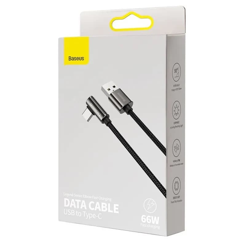 CABLU alimentare si date Baseus Legend Elbow, Fast Charging Data Cable pt. smartphone, USB la USB Type-C 66W, braided, 2m, negru "CATCS-C01" - 6953156207547 — miniatură