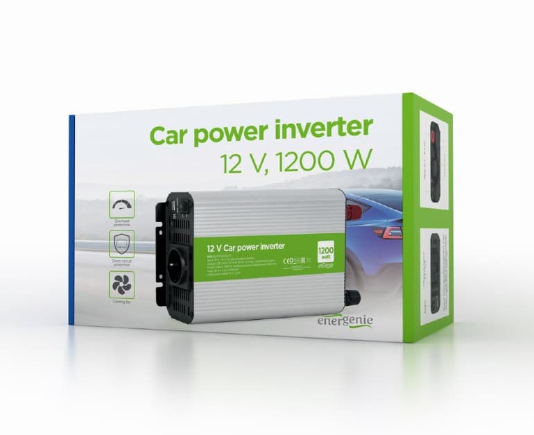 INVERTER GEMBIRD cu sinusoida simulata, Inverter auto, 1200W, Schuko x 1, USB 5V / 2.1A, baterie 10-16V, "EG-PWC1200-01" — miniatură