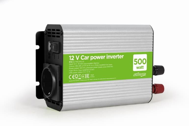 INVERTER GEMBIRD cu sinusoida simulata, Inverter auto, 500W, Schuko x 1, USB 5V / 2.1A, baterie 10-16V, "EG-PWC500-01"
