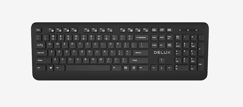 TASTATURA DELUX, wireless, 104 taste, multimedia 12 combinatii FN, USB, negru, "K193G-BK"