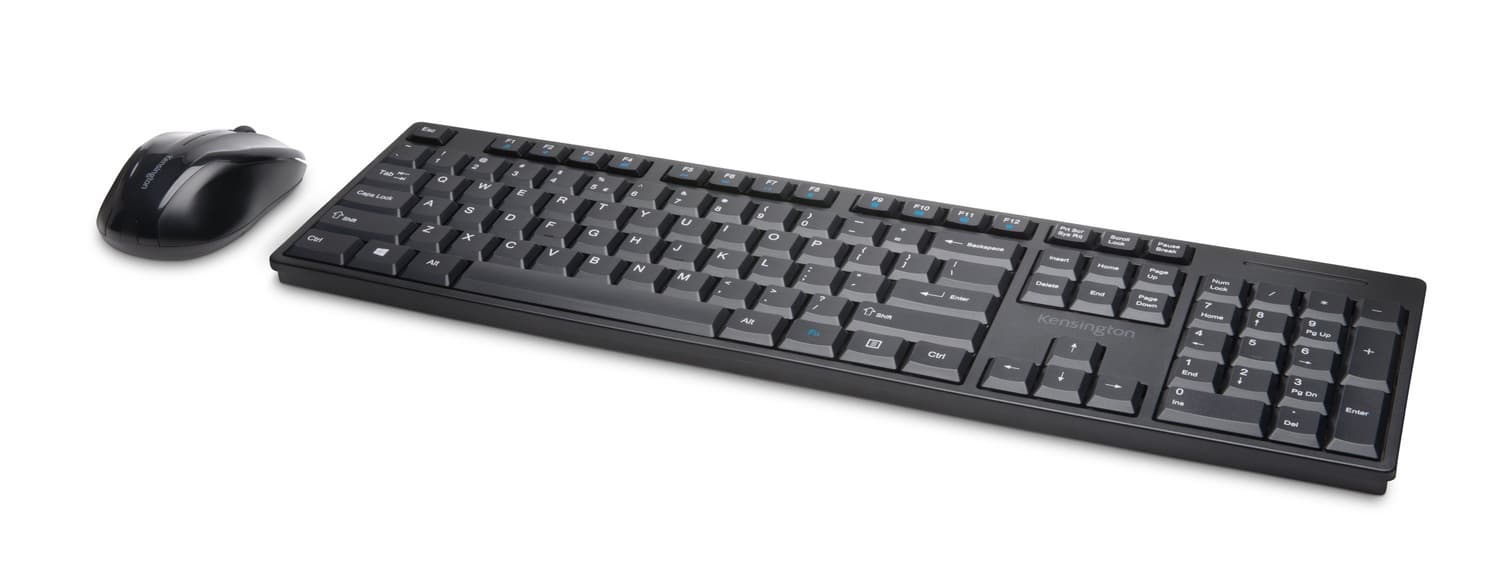 KIT wireless Kensington, "Profit Low-Profile", tastatura wireless 104 taste + mouse wireless 1200dpi, 3 butoane, rotita scroll, negru, "K75230UK" — miniatură