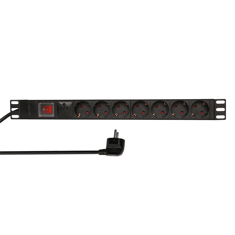 PDU LOGILINK 1U pt. rack 19 inch, 7 prize Schuko, intrare Schuko, max 16 A, protectie supratensiune, on/off, 2 m, "PDU7C01"