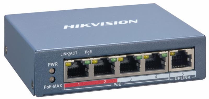 SWITCH. PoE Hikvision, port 10/100 x 4, carcasa metalica, "DS-3E1105P-EI"