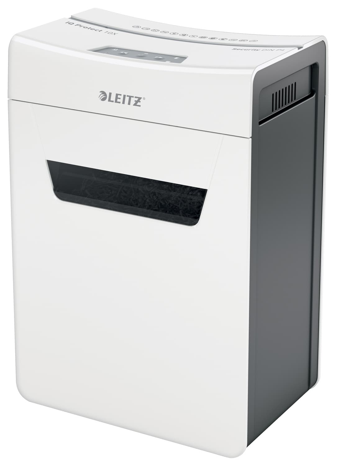 Distrugator manual documente Leitz IQ Protect 10X, 10 coli, P4, cross-cut (tip confeti), cos 18 litri, alb, Leitz "80920000"