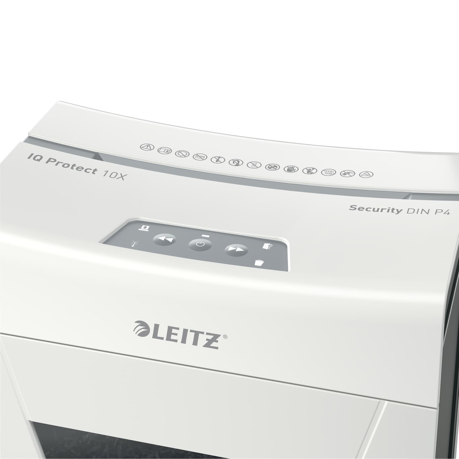 Distrugator manual documente Leitz IQ Protect 10X, 10 coli, P4, cross-cut (tip confeti), cos 18 litri, alb, Leitz "80920000" — miniatură