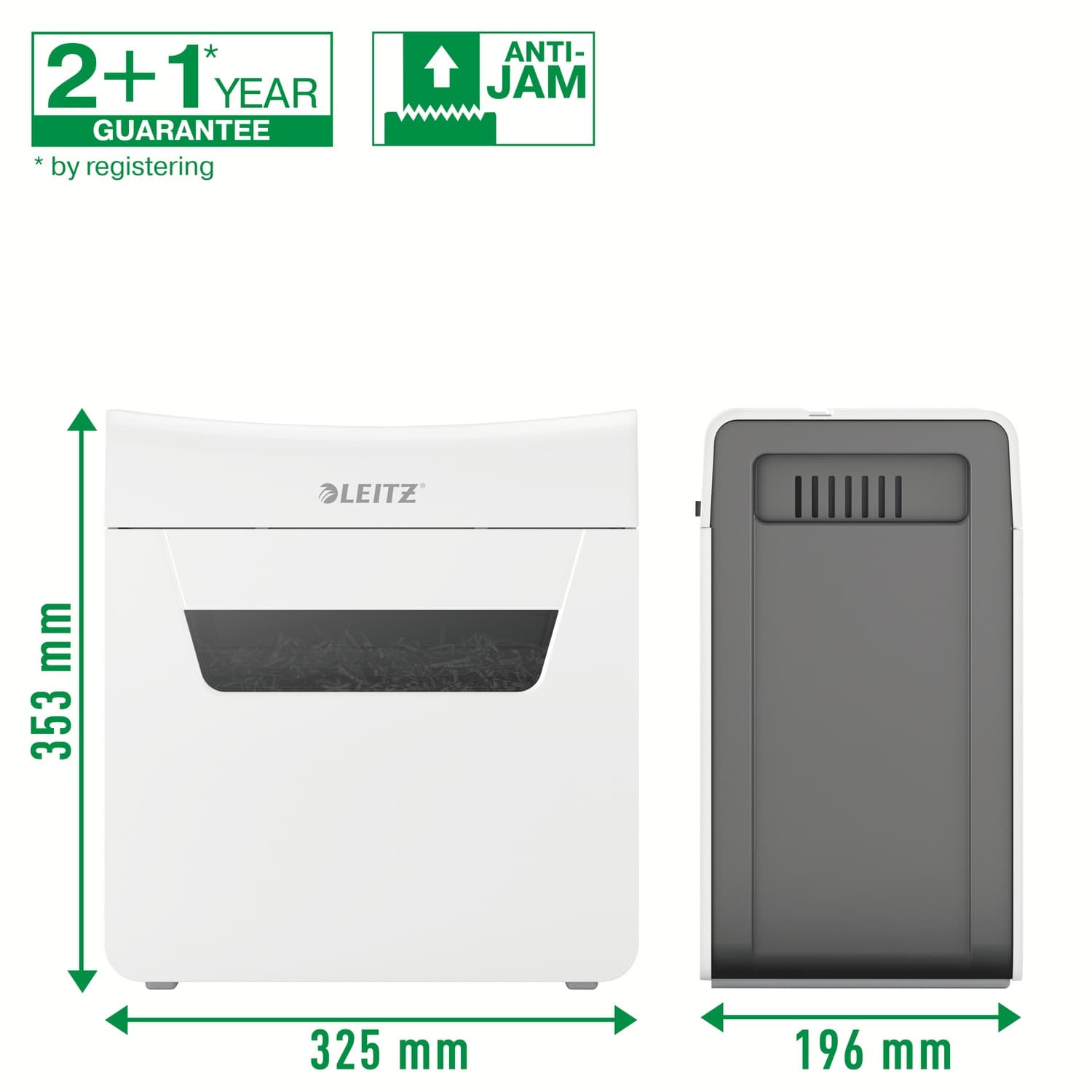 Distrugator manual documente Leitz IQ Protect 3M, 3 coli, P5, micro-cut (tip particule), cos 10 litri, alb, Leitz "80930000" — miniatură