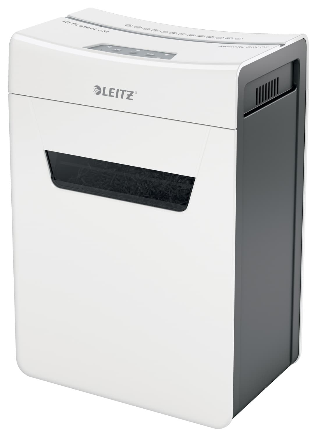 Distrugator manual documente Leitz IQ Protect 6M, 6 coli, P5, micro-cut (tip particule), cos 18 litri, alb, Leitz "80950000"