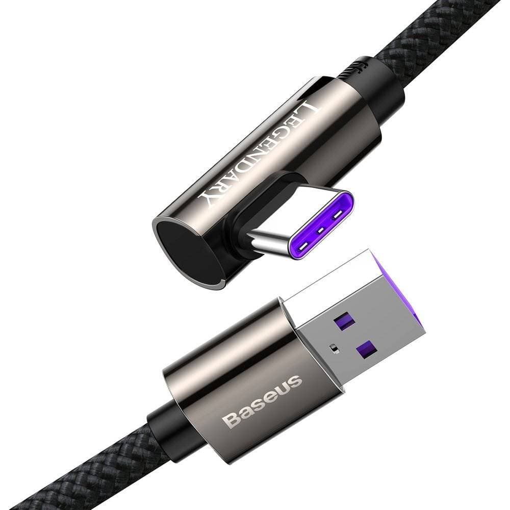 CABLU alimentare si date Baseus Legend Elbow, Fast Charging Data Cable pt. smartphone, USB la USB Type-C 66W, braided, 1m, negru "CATCS-B01" - 6953156207530 — miniatură