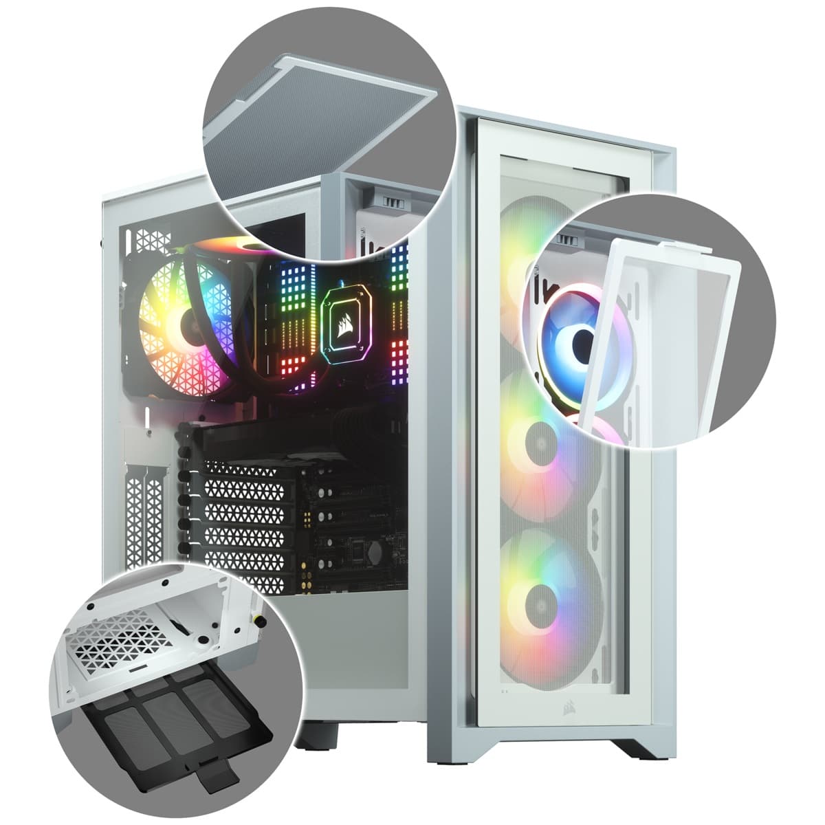CARCASA CORSAIR Middle Tower, ATX, "iCUE 4000X RGB", fara sursa, sticla securizata, fan x 2, USB 3.0 x 2, USB 3.1 gen 2 Type-C x 1, Jack 3.5 mm x 1, mesh, alb "CC-9011205-WW" — miniatură