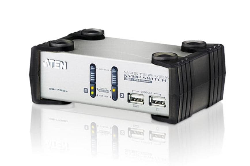 SWITCH KVM si HUB USB ATEN, control 2 PC la 1 KVM, conector 1: SPHD-15 (M) x 2, 3.5 mm Jack (M) x 4; conector 2: USB (M) x 4, VGA (M), 3.5 mm Jack (M) x 2, "CS1732AC-AT"