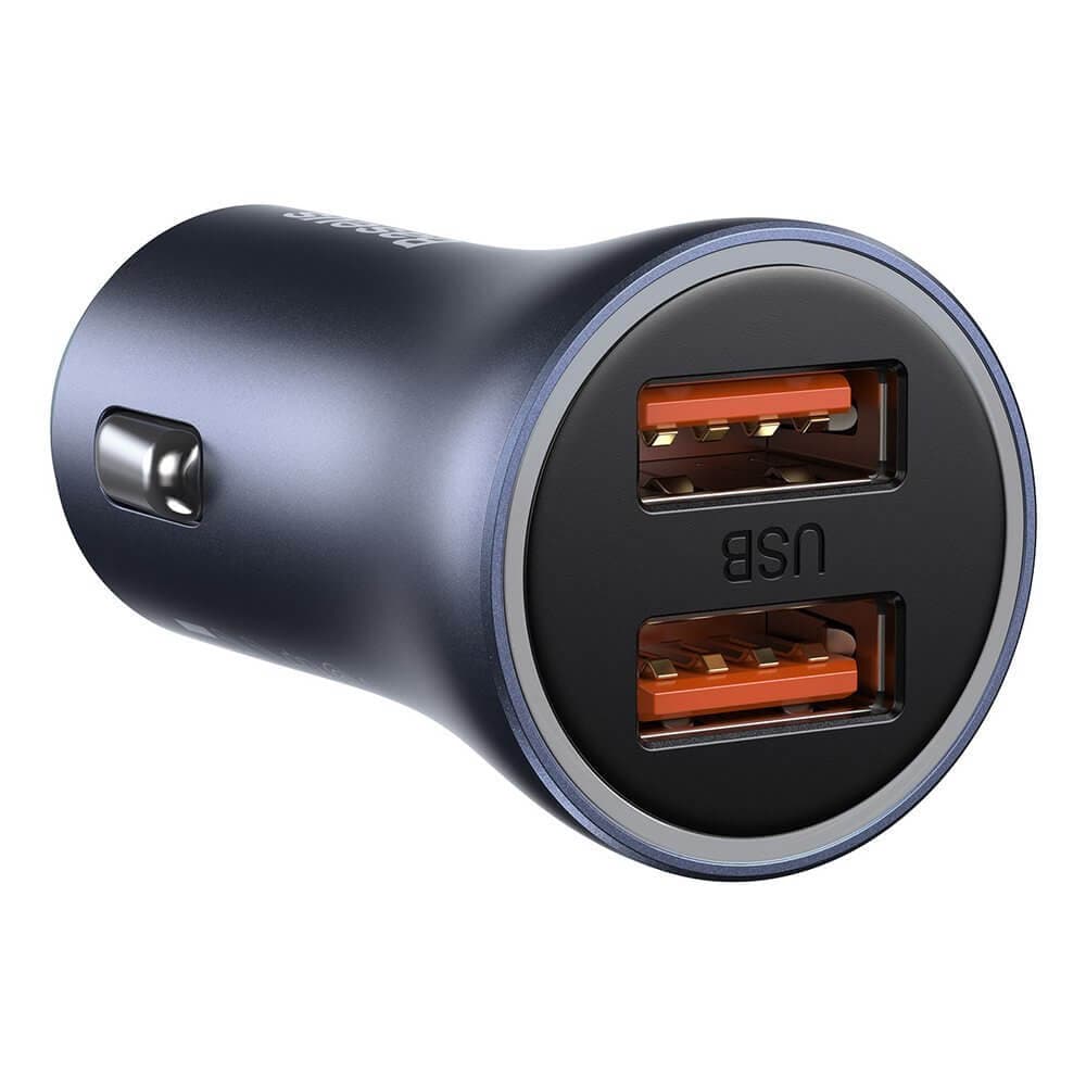 INCARCATOR auto Baseus Golden Contactor, 2 x USB Output 5V/3A, total output 40W, include cablu 5A USB la USB Type-C de 1m, pt. bricheta auto, gri "TZCCJD-A0G" - 6953156201996 — miniatură