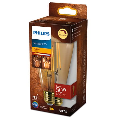 BEC LED Philips, soclu E27, putere 5.8W, forma oval, lumina flacara, alimentare 220 - 240 V, "000008719514337794" — miniatură