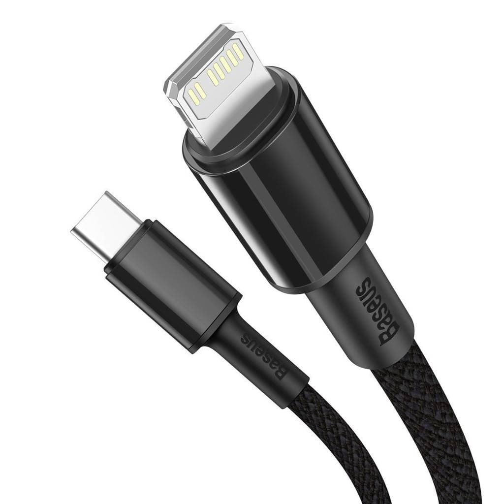 CABLU alimentare si date Baseus High Density Braided, Fast Charging Data Cable pt. smartphone, USB Type-C la Lightning PD 20W, braided, 2m, negru "CATLGD-A01" - 6953156231948 — miniatură