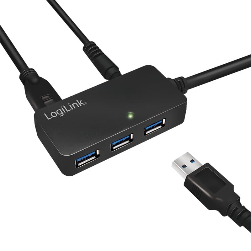 CABLU USB LOGILINK prelungitor, USB 3.0 (T) la 4 x USB 3.0 (M), 10m, activ (permite folosirea unui cablu USB lung), negru, "UA0262" — miniatură