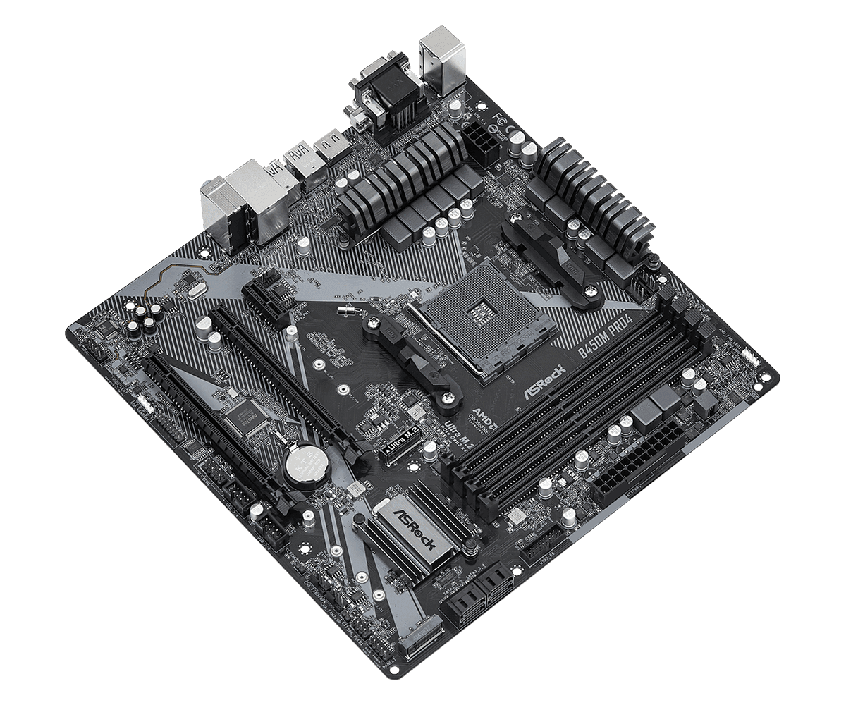 PLACA de BAZA Asrock "B450M PRO4 R2.0", skt AM4, mATX, AMD B450, 4 x DDR4, max. 128 GB, 4 x SATA, 2 x M.2, 7.1, "B450M PRO4 R2.0" — miniatură