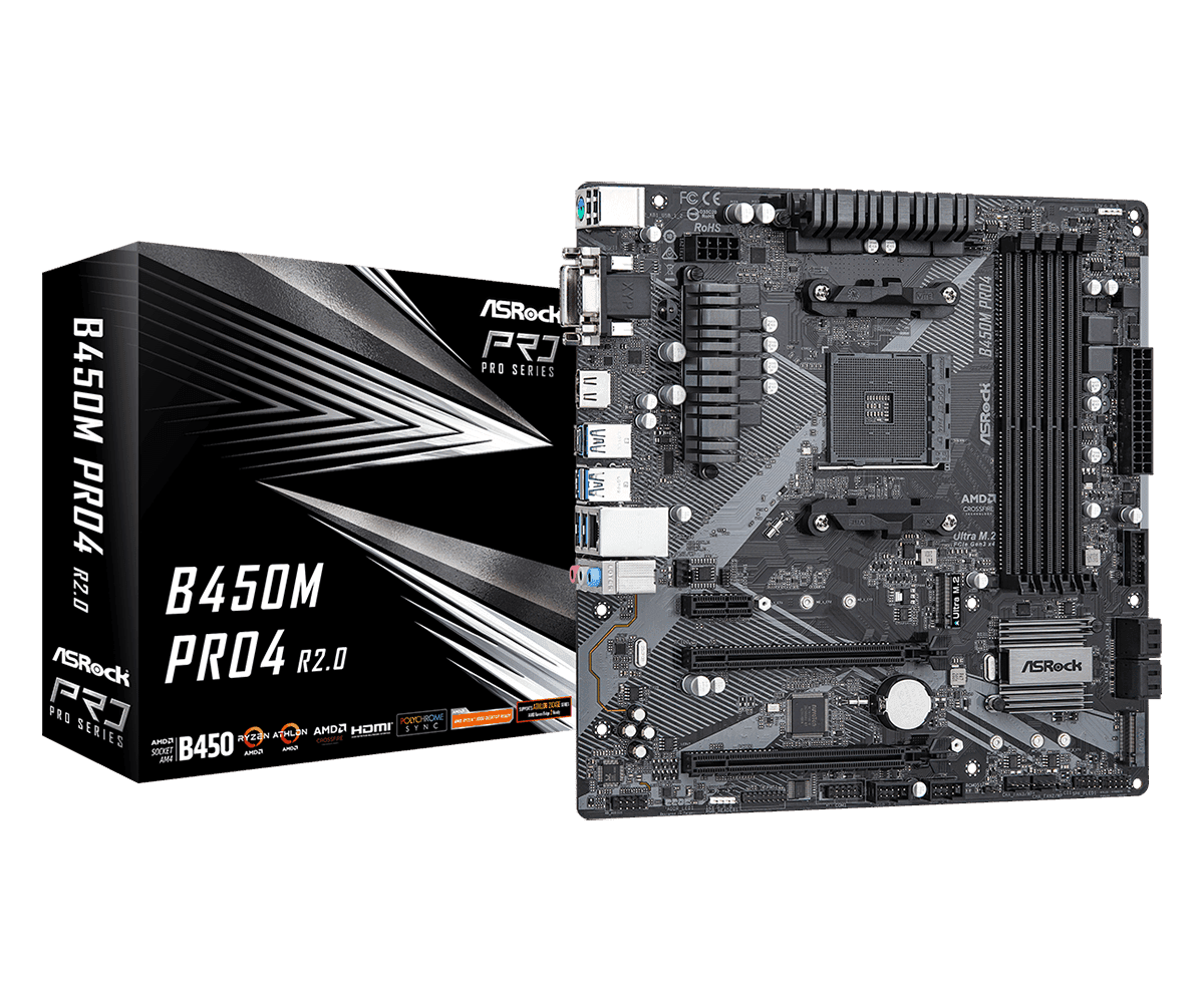 PLACA de BAZA Asrock "B450M PRO4 R2.0", skt AM4, mATX, AMD B450, 4 x DDR4, max. 128 GB, 4 x SATA, 2 x M.2, 7.1, "B450M PRO4 R2.0"