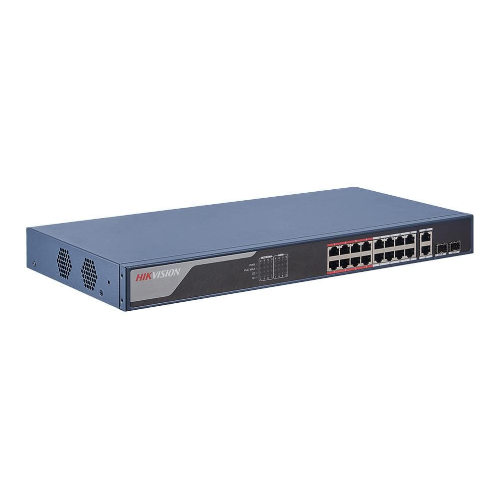 SWITCH. PoE Hikvision, port 10/100x 16 | Gigabit x 2, rackabil, carcasa metalica, "DS-3E1318P-EI"