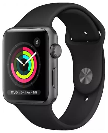 Apple Watch Series 3 GPS, 42mm Space Grey Aluminium Case with Black Sport Band, "mtf32mp/a"
