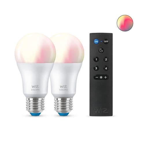 SET 2 becuri smart LED Philips, soclu E27, putere 8W, forma clasic, lumina multicolora, alimentare 220 - 240 V, "000008719514550117"