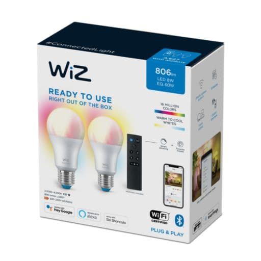 SET 2 becuri smart LED Philips, soclu E27, putere 8W, forma clasic, lumina multicolora, alimentare 220 - 240 V, "000008719514550117" — miniatură