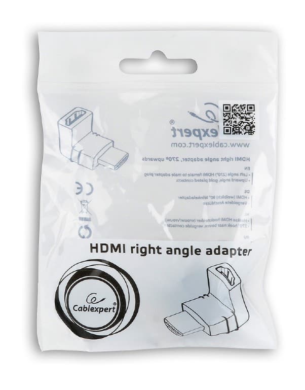ADAPTOR video GEMBIRD, HDMI (T) la HDMI (M), unghi 270grade sus, conectori auriti, black, "A-HDMI270-FML" — miniatură
