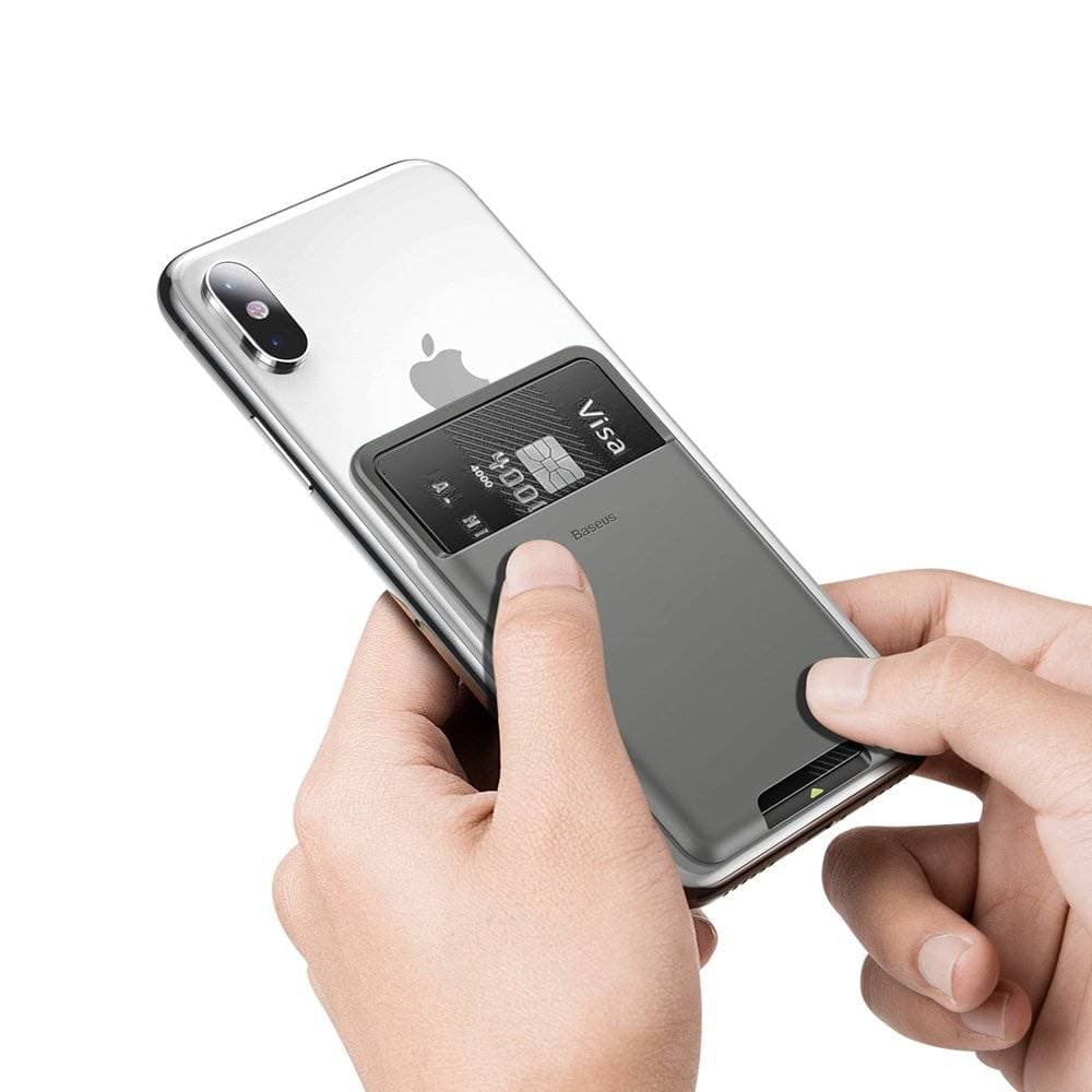 PORTCARD silicon Baseus, compatibil cu majoritatea telefoanelor de pe piata, atat timp cat telefonul este mai lat de 62 mm si mai lung de 95mm, gri deschis "ACKD-A0G" - 6953156296275