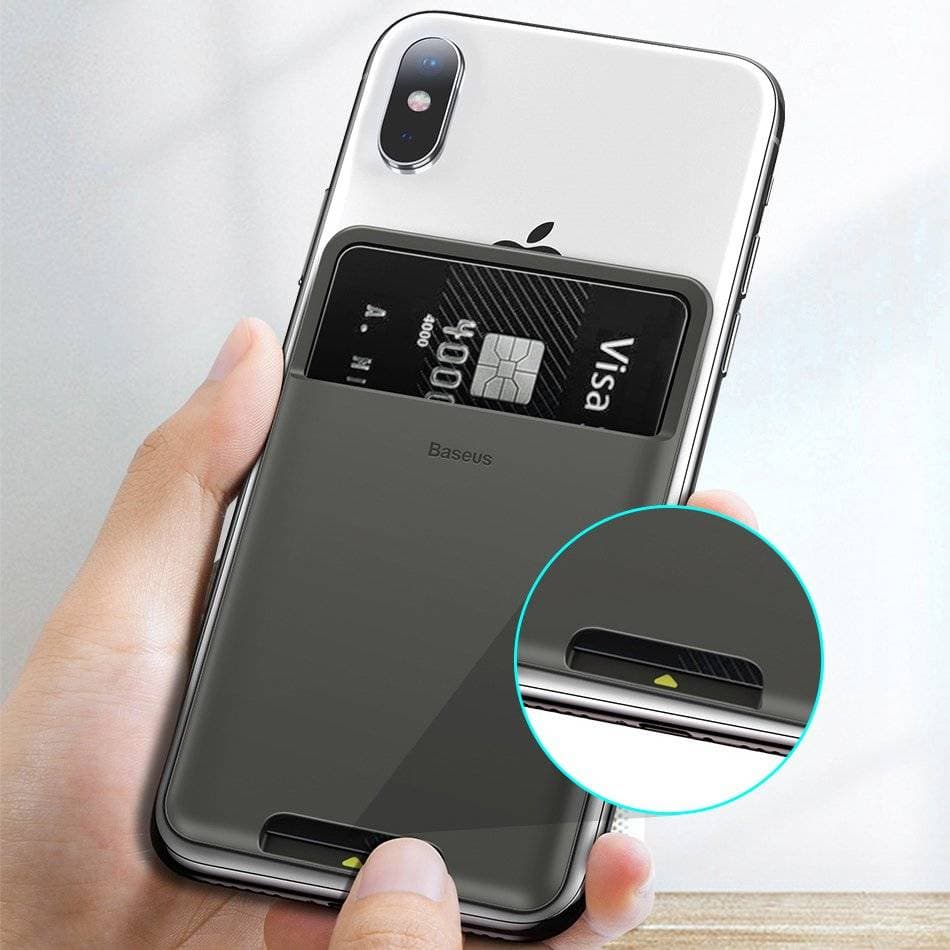PORTCARD silicon Baseus, compatibil cu majoritatea telefoanelor de pe piata, atat timp cat telefonul este mai lat de 62 mm si mai lung de 95mm, gri deschis "ACKD-A0G" - 6953156296275 — miniatură