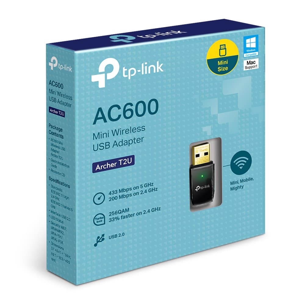 ADAPTOR RETEA TP-LINK AC600, extern wireless 2.4 GHz | 5 GHz, USB 2.0, port, 433 Mbps, antena interna x 1, "BF-Archer T2U" — miniatură
