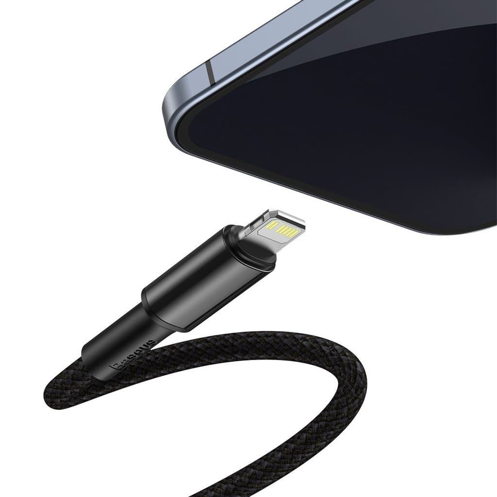 CABLU alimentare si date Baseus High Density Braided, Fast Charging Data Cable pt. smartphone, USB Type-C la Lightning PD 20W, braided, 1m, negru "CATLGD-01" - 6953156231917 — miniatură