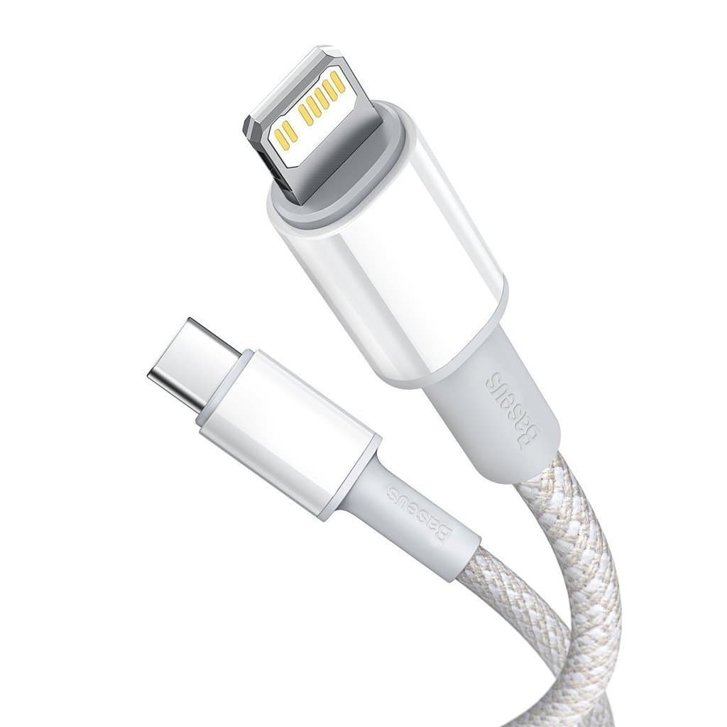 CABLU alimentare si date Baseus High Density Braided, Fast Charging Data Cable pt. smartphone, USB Type-C la Lightning PD 20W, braided, 2m, alb "CATLGD-A02" - 6953156231955 — miniatură