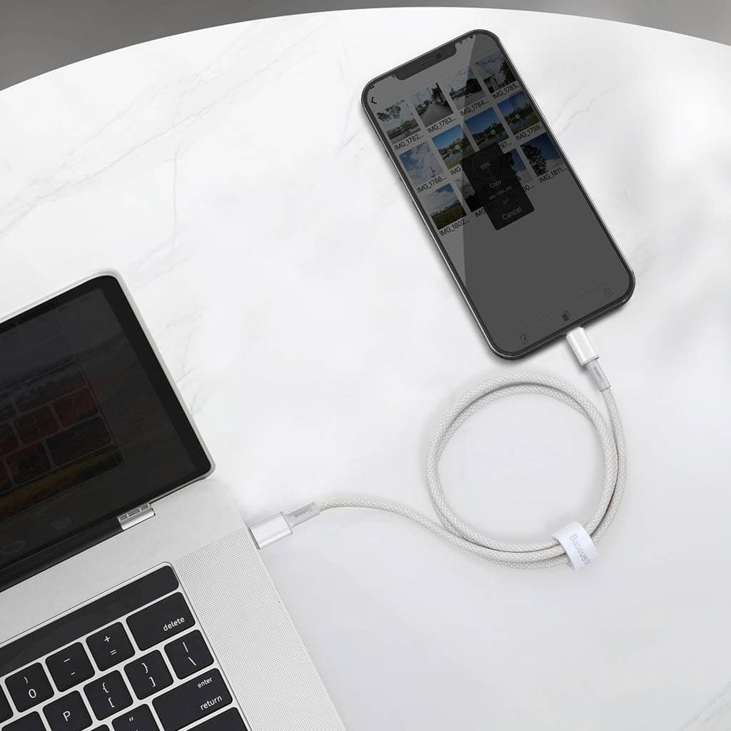 CABLU alimentare si date Baseus High Density Braided, Fast Charging Data Cable pt. smartphone, USB Type-C la Lightning PD 20W, braided, 2m, alb "CATLGD-A02" - 6953156231955 — miniatură