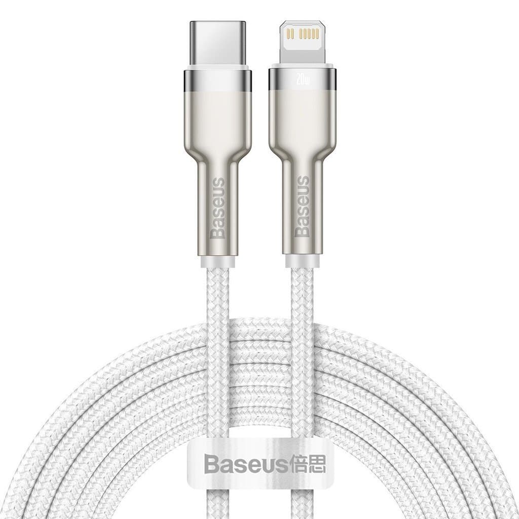 CABLU alimentare si date Baseus Cafule Metal, Fast Charging Data Cable pt. smartphone, USB Type-C la Lightning Iphone PD 20W, braided, 2m, alb "CATLJK-B02" - 6953156202115