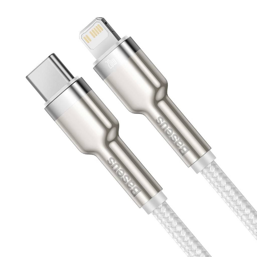 CABLU alimentare si date Baseus Cafule Metal, Fast Charging Data Cable pt. smartphone, USB Type-C la Lightning Iphone PD 20W, braided, 2m, alb "CATLJK-B02" - 6953156202115 — miniatură