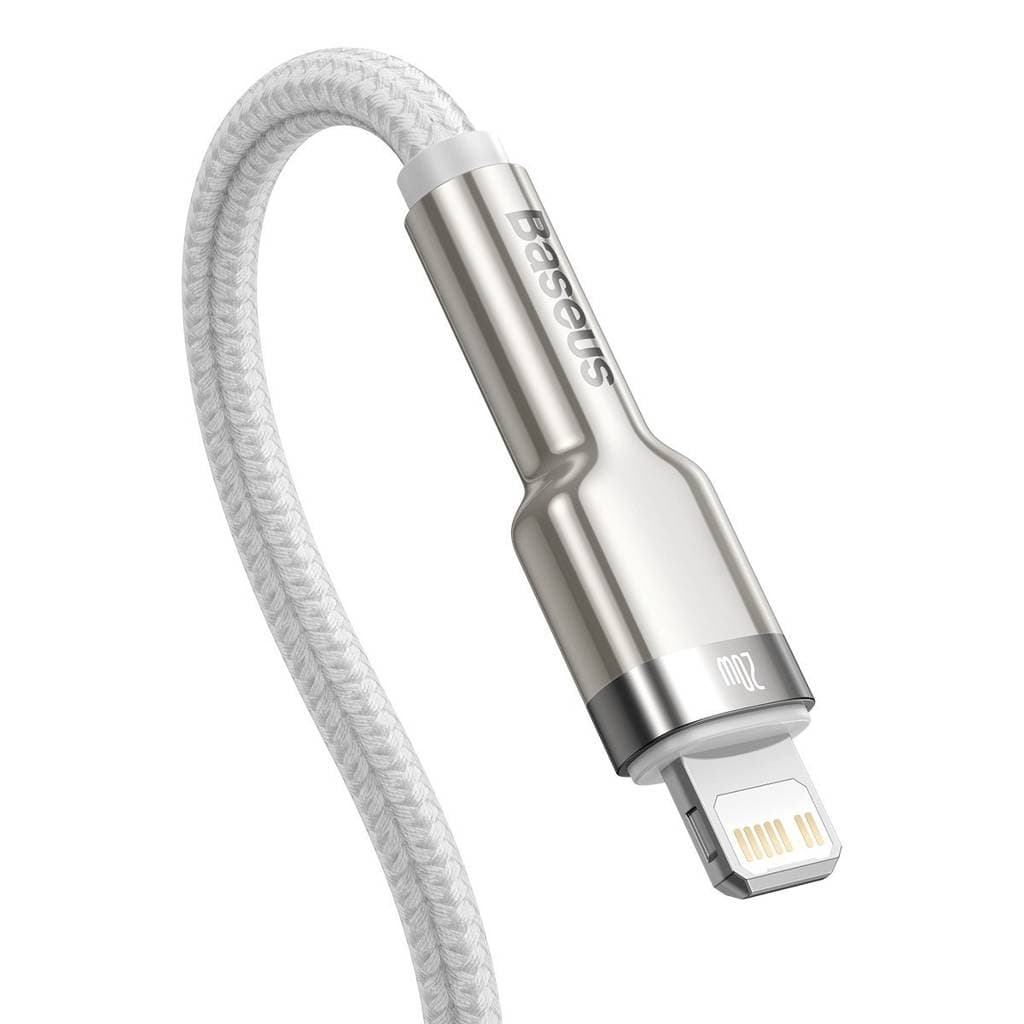 CABLU alimentare si date Baseus Cafule Metal, Fast Charging Data Cable pt. smartphone, USB Type-C la Lightning Iphone PD 20W, braided, 2m, alb "CATLJK-B02" - 6953156202115 — miniatură