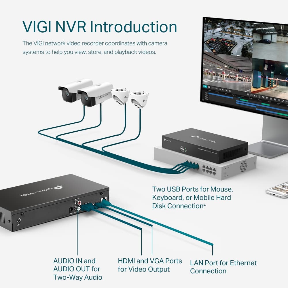 NVR TP-Link VIGI, 8 canale, capacitate max 10 TB, porturi HDMI | VGA | Retea RJ45 | 2 x USB 2.0, "VIGI NVR1008H" — miniatură