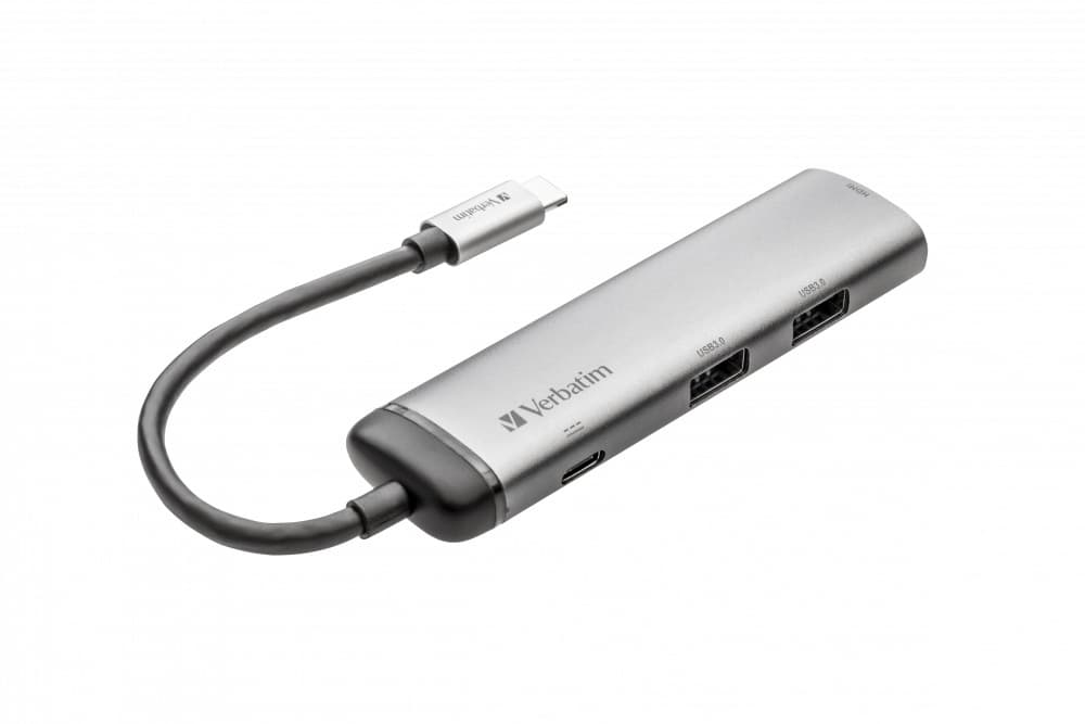 HUB extern VERBATIM, USB 3.0 x 2, HDMI x 1 (4K@30Hz), USB Type C x 1, conectare USB Type C, cablu 15 cm, max. 3A, brushed metal "49140" — miniatură