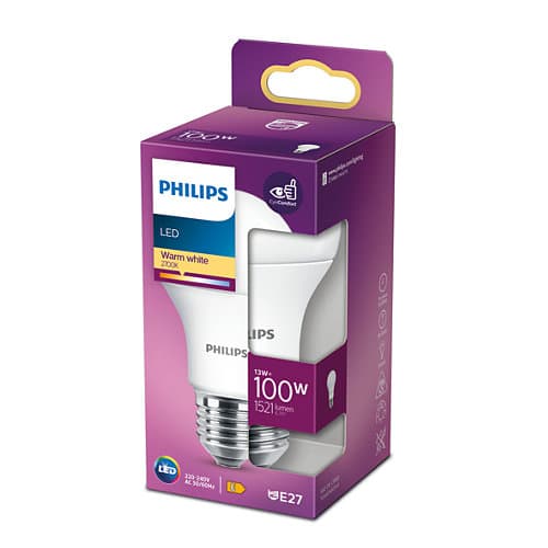 BEC LED Philips, soclu E27, putere 13W, forma oval, lumina alb calda, alimentare 220 - 240 V, "000008718699769765" — miniatură