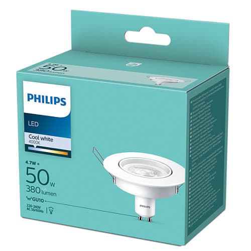 BEC LED Philips, soclu GU10, putere 4.7W, forma spot, lumina alb rece, alimentare 220 - 240 V, "000008718699777999" — miniatură