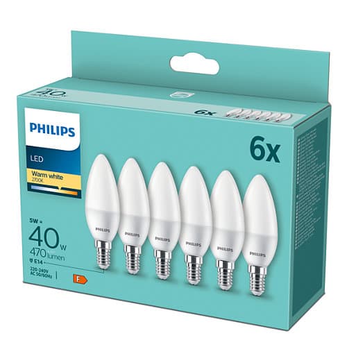 BEC LED Philips, soclu E14, putere 5W, forma lumanare, lumina alb calda, alimentare 220 - 240 V, "000008719514313446" — miniatură