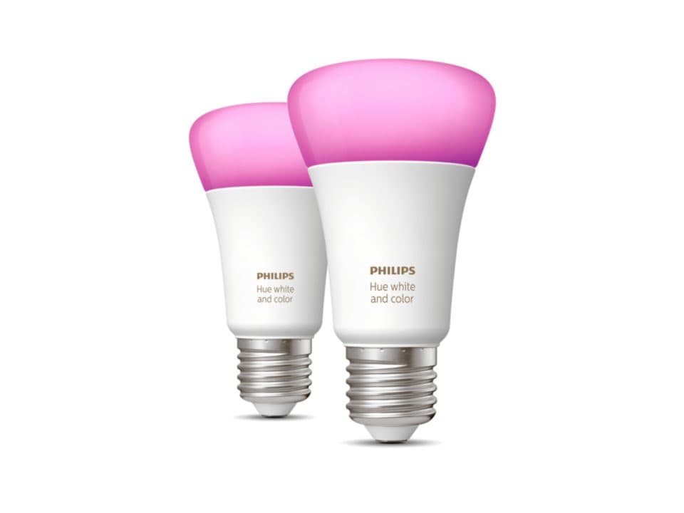SET 2 becuri smart LED Philips, soclu E27, putere 9 W, forma oval, lumina multicolora, alimentare 220 - 240 V, "000008719514328365"